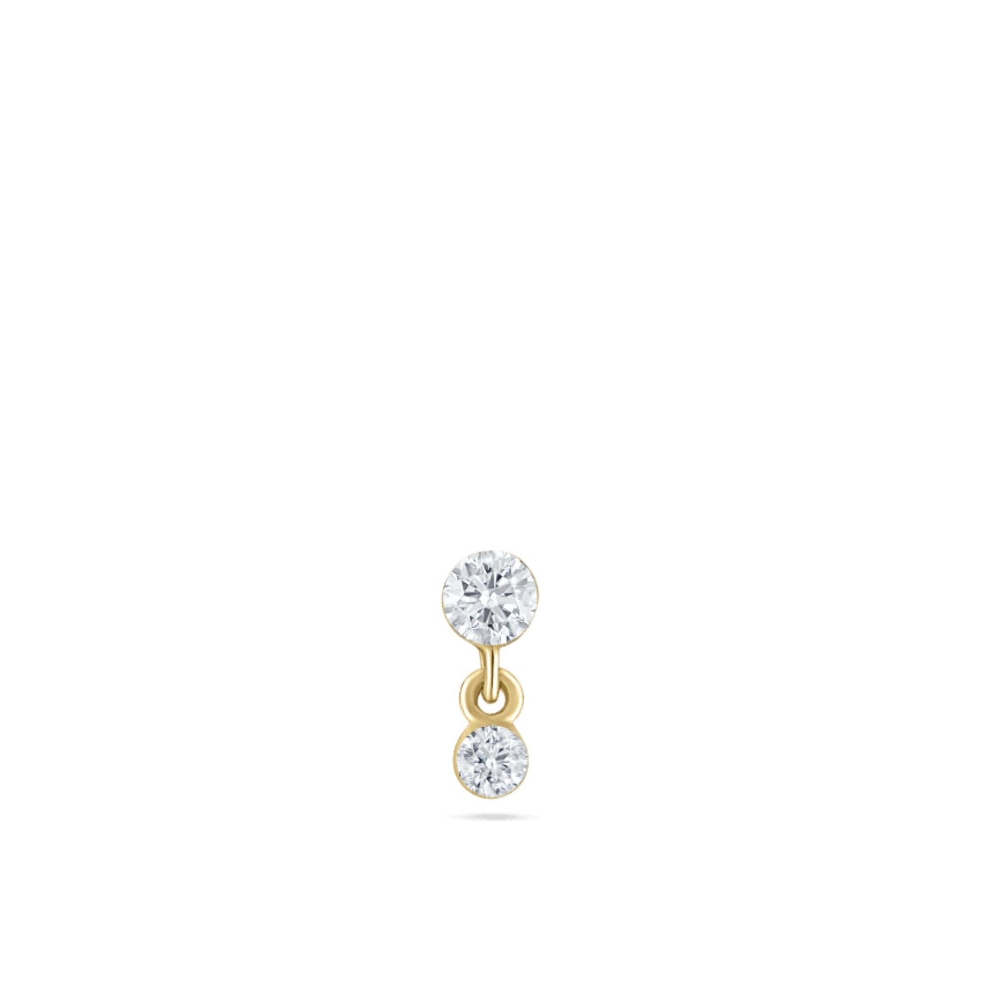 14k Solid Gold Double Diamond Dangle Stud | Invisible Set Round Diamond Flat Back Earring | Threaded Piercing Gift for Her Cushionblue