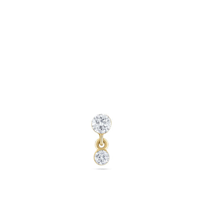 14k Solid Gold Double Diamond Dangle Stud | Invisible Set Round Diamond Flat Back Earring | Threaded Piercing Gift for Her Cushionblue