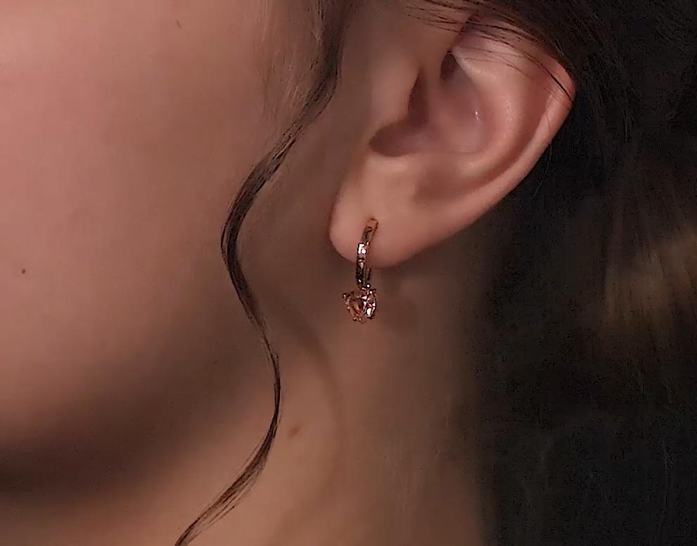 14K Gold Pink Morganite Huggie Earring | Dangle Heart Hoop Earring | Heart Gemstone Jewelr | Valentine Gift | Dainty Morganite Earrings. Cushionblue