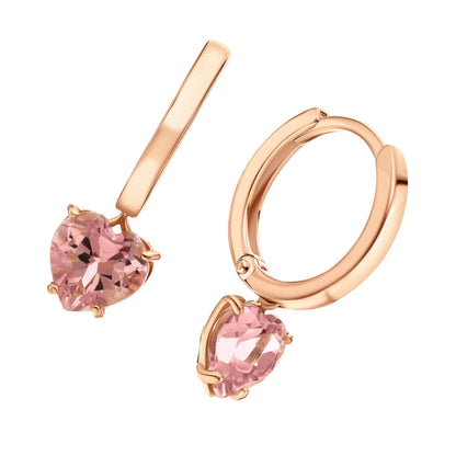 14K Gold Pink Morganite Huggie Earring | Dangle Heart Hoop Earring | Heart Gemstone Jewelr | Valentine Gift | Dainty Morganite Earrings. Cushionblue