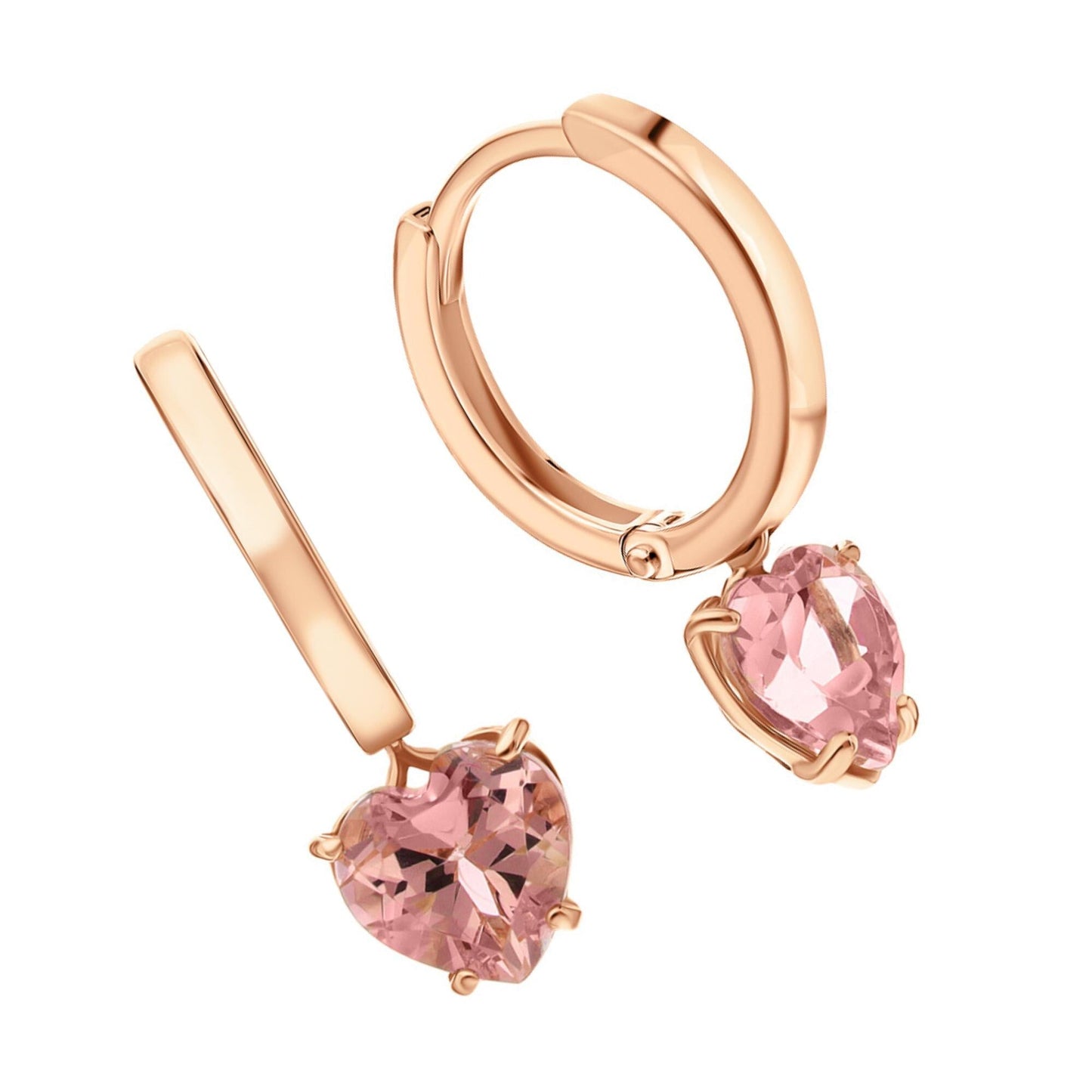 14K Gold Pink Morganite Huggie Earring | Dangle Heart Hoop Earring | Heart Gemstone Jewelr | Valentine Gift | Dainty Morganite Earrings. Cushionblue