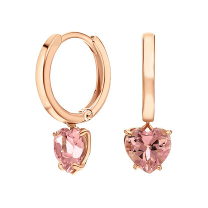 14K Gold Pink Morganite Huggie Earring | Dangle Heart Hoop Earring | Heart Gemstone Jewelr | Valentine Gift | Dainty Morganite Earrings. Cushionblue