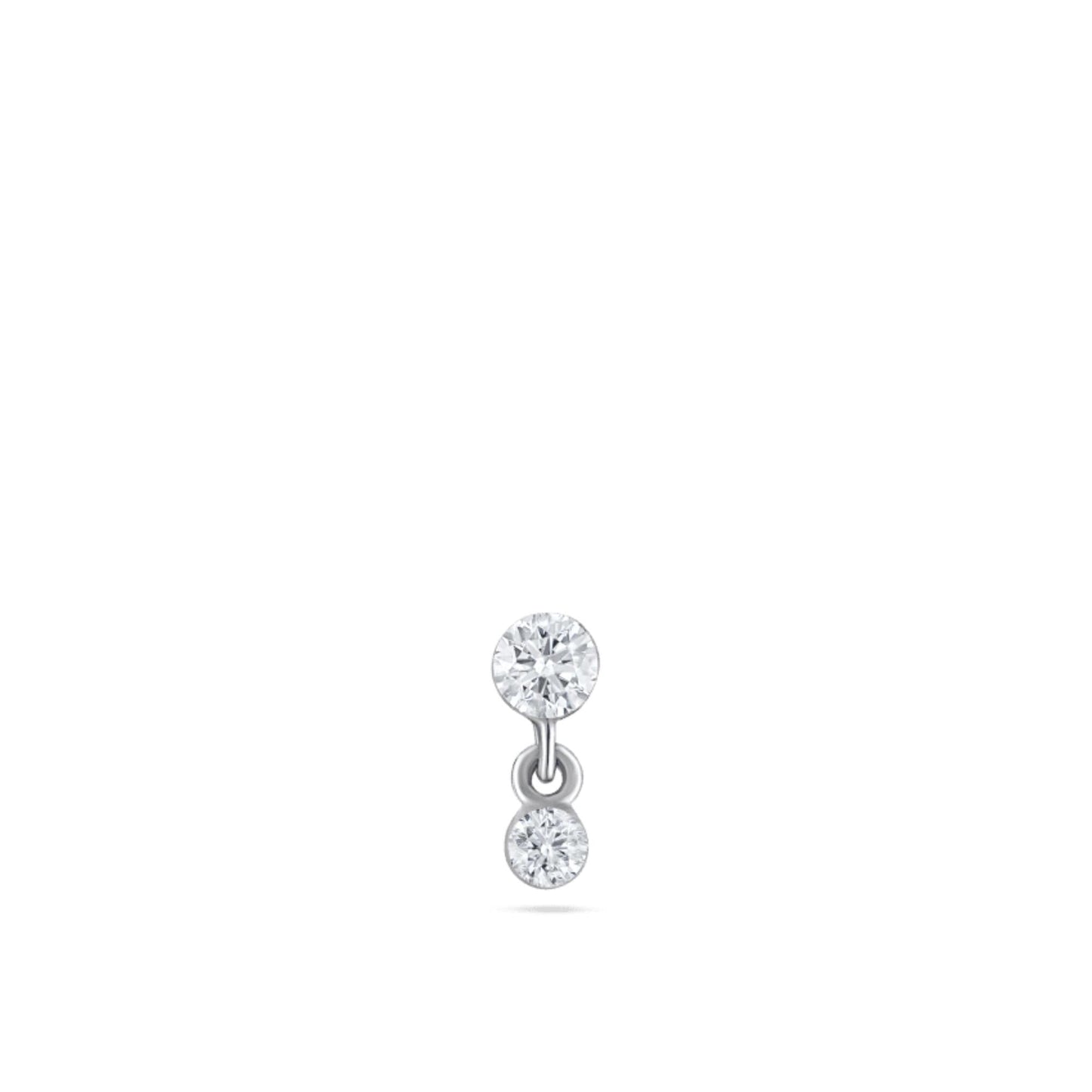14k Solid Gold Double Diamond Dangle Stud | Invisible Set Round Diamond Flat Back Earring | Threaded Piercing Gift for Her Cushionblue