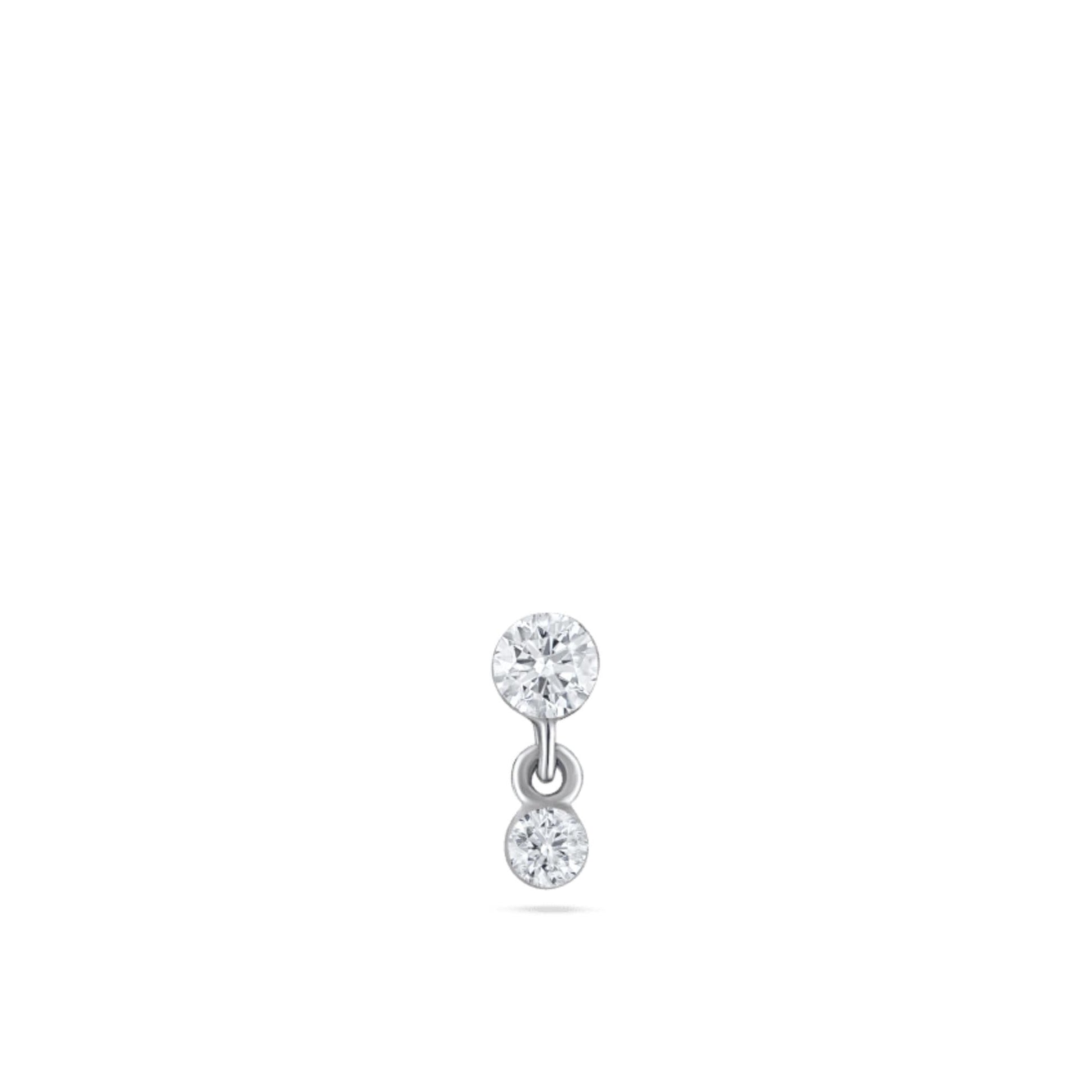 14k Solid Gold Double Diamond Dangle Stud | Invisible Set Round Diamond Flat Back Earring | Threaded Piercing Gift for Her Cushionblue