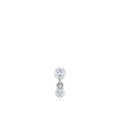 14k Solid Gold Double Diamond Dangle Stud | Invisible Set Round Diamond Flat Back Earring | Threaded Piercing Gift for Her Cushionblue