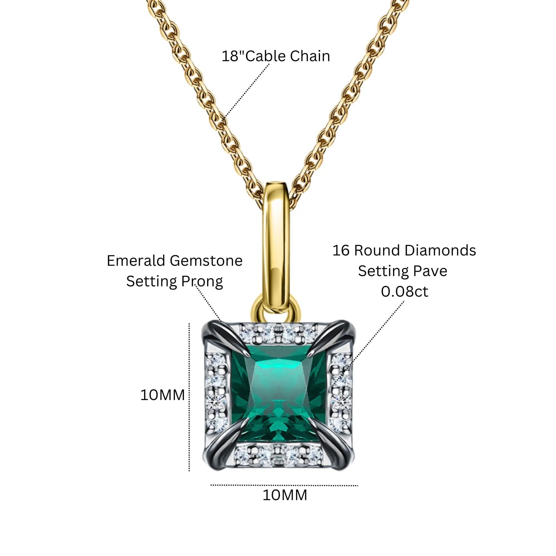 14k Solid Gold Emerald Pendant Necklace | Halo Diamond Emerald Gemstone Jewelry | Anniversary or Mother’s Day Gift Cushionblue