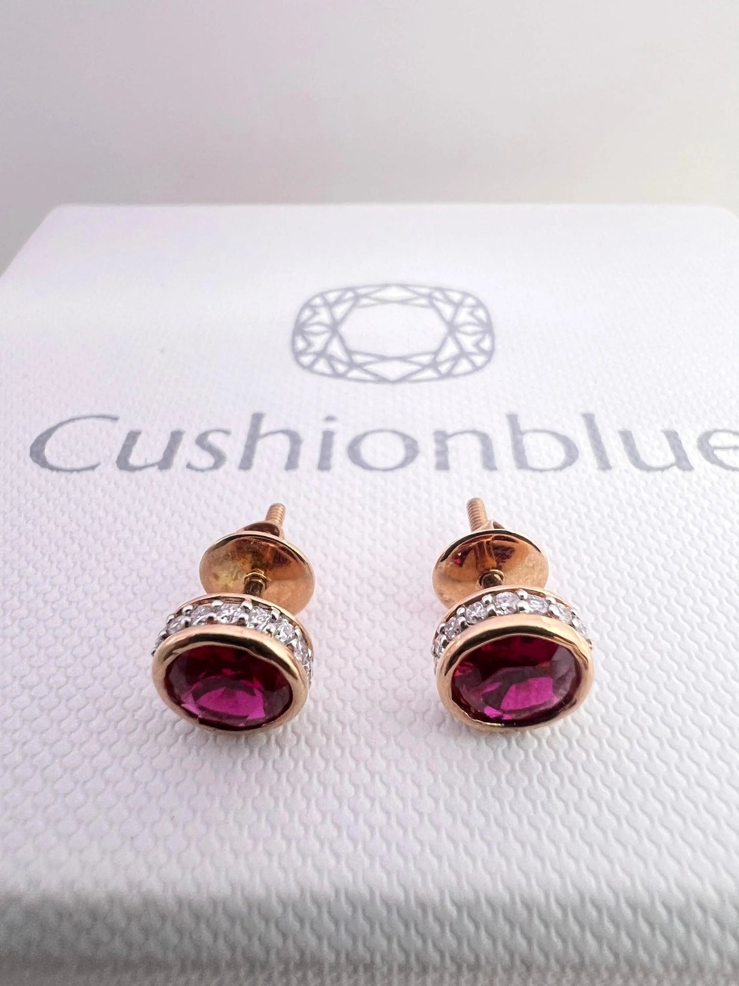 14K Gold Round Cut Ruby Stud | Red Gemstone Earring | Diamond Ruby Bezel Stud Earrings |  Gift For Her. Cushionblue