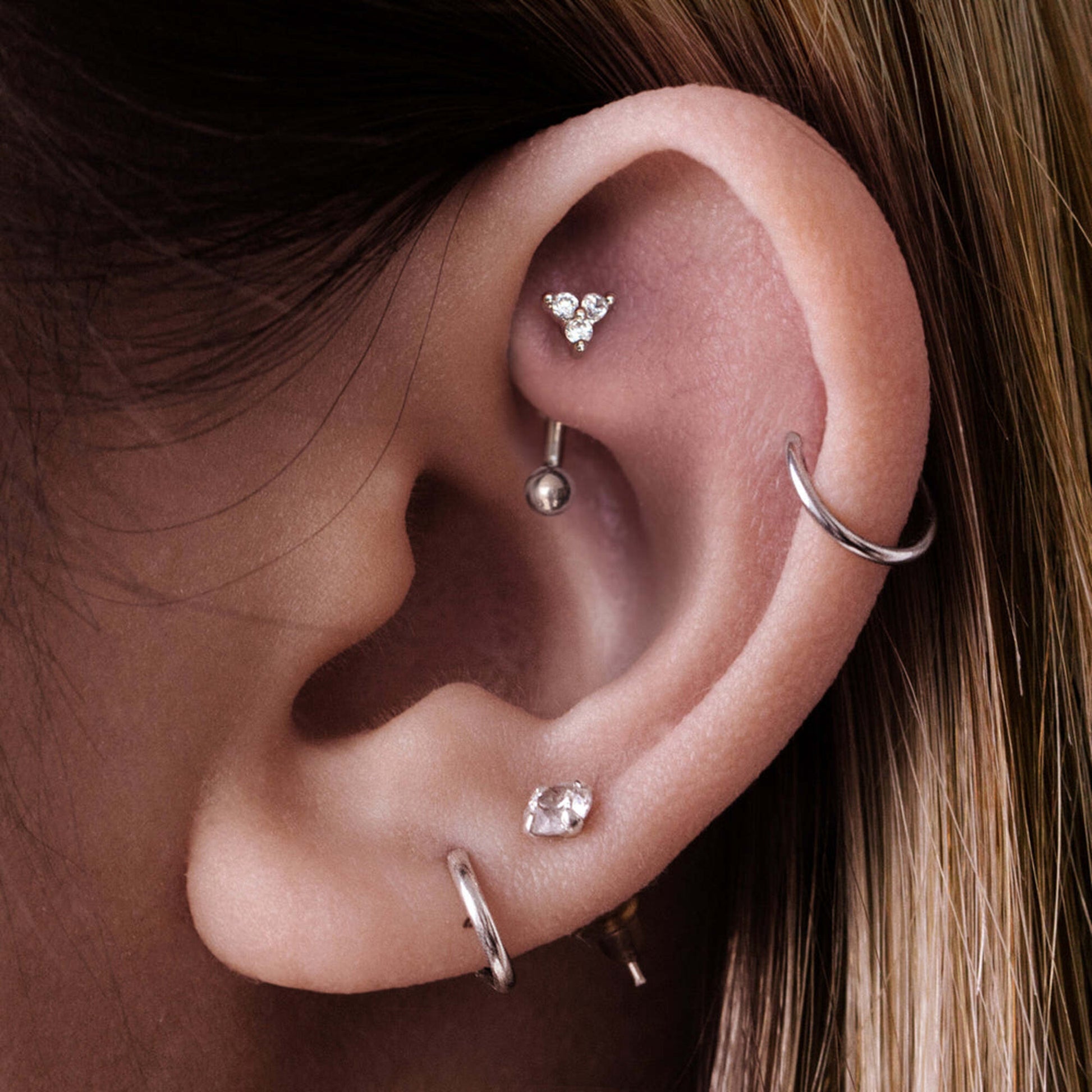 14K Solid Gold Rook Piercing Cushionblue