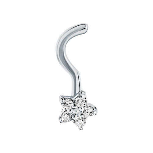 14K Gold Flower Nose Pin, Flower Shaped Diamond Nose Piercing Genuine Diamond Nose Stud. Cushionblue