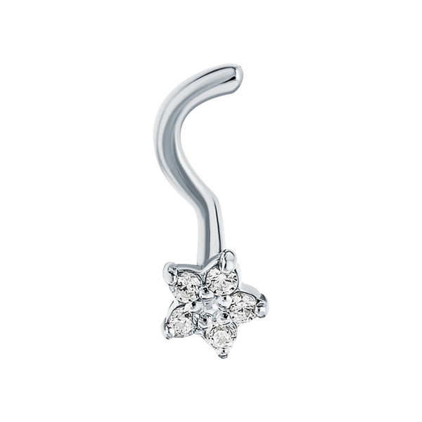 14K Gold Flower Nose Pin, Flower Shaped Diamond Nose Piercing Genuine Diamond Nose Stud. Cushionblue