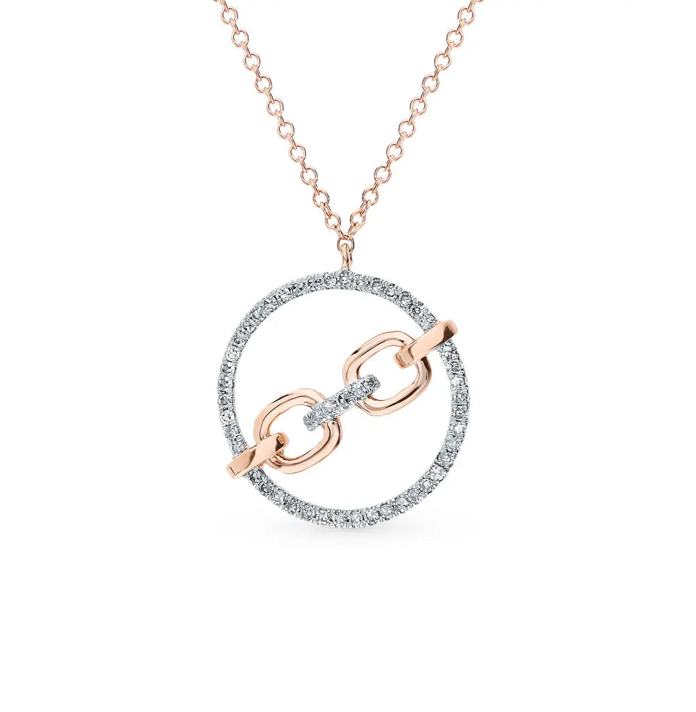 Rose Gold Round Pendants necklace with diamonds - cushionblue