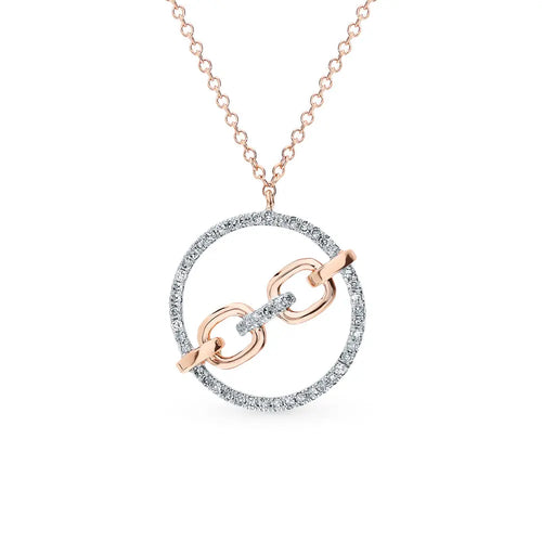 Rose Gold Round Pendants necklace with diamonds - cushionblue