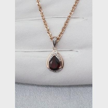 Rose Gold pendant necklace with garnet and diamonds
