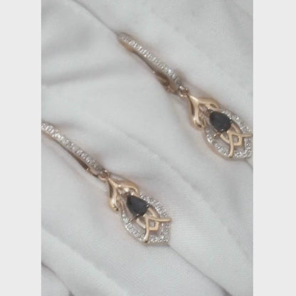 Rose Gold Latch back earrings with Black Sapphires and diamonds