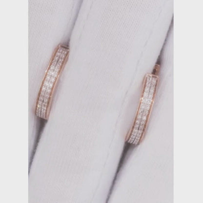 Rose Gold Simple Huggie earrings with diamonds(0.17ct)