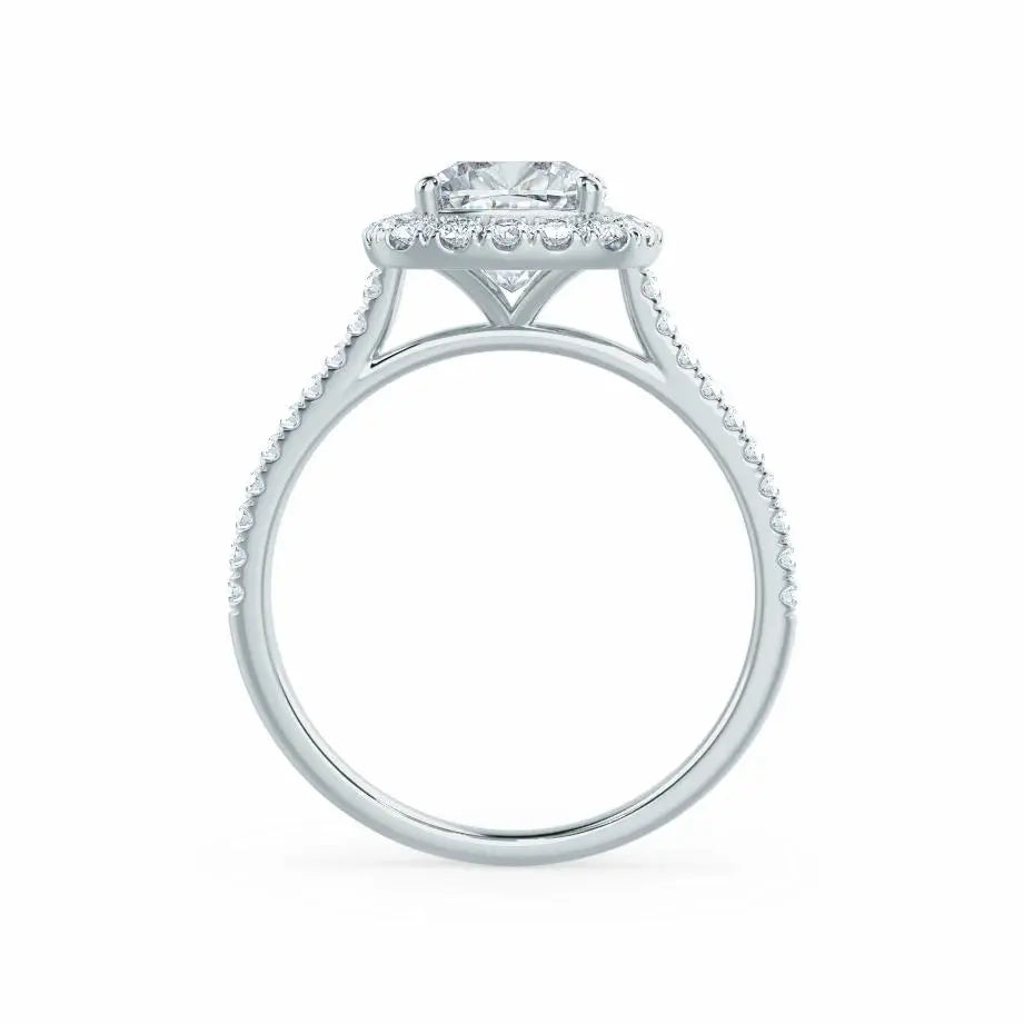 Cushion cut Natural Diamond White Gold Halo Ring - cushionblue