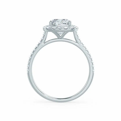 Cushion cut Natural Diamond White Gold Halo Ring - cushionblue