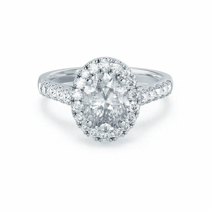Oval cut Natural Diamond White Gold Halo Ring - cushionblue