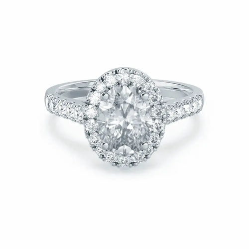 Oval cut Natural Diamond White Gold Halo Ring - cushionblue