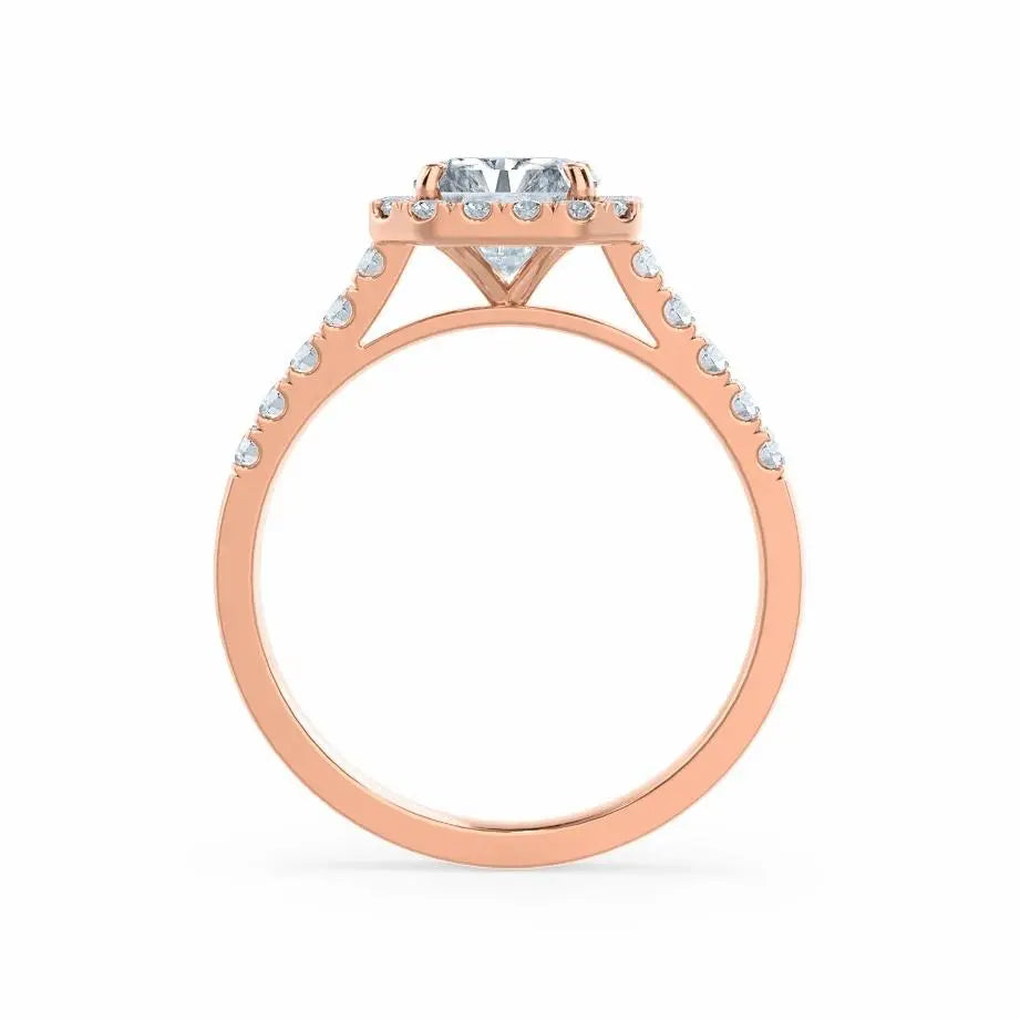 Radiant cut Natural Diamond Rose Gold Halo Ring - cushionblue