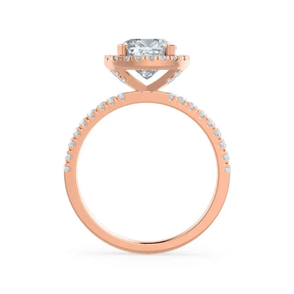 Cushion cut Natural Diamond Rose Gold Halo Ring 0.33ct - cushionblue