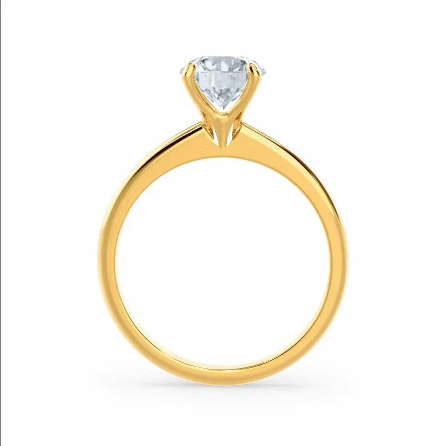 Round Cut Natural Diamond Solitaire Yellow Gold Ring - cushionblue