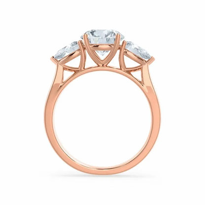 Round & Pear Cut Diamond Rose Gold Trilogy Ring - cushionblue