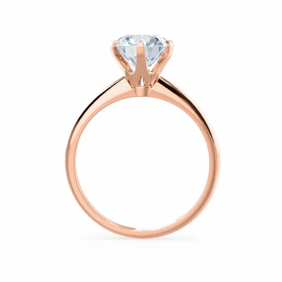 6 Prong Knife Edge Round Cut Natural Diamond Solitaire Rose Gold Ring - cushionblue