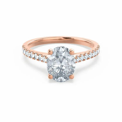 Oval cut Natural Diamond Rose Gold Shoulder Set Ring - cushionblue