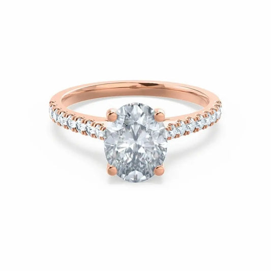 Oval cut Natural Diamond Rose Gold Shoulder Set Ring - cushionblue