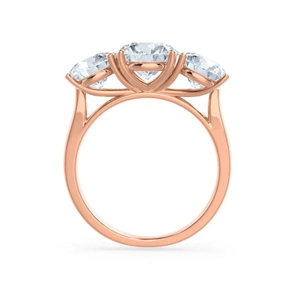Round Brilliant Cut Rose Gold Trilogy Ring - cushionblue