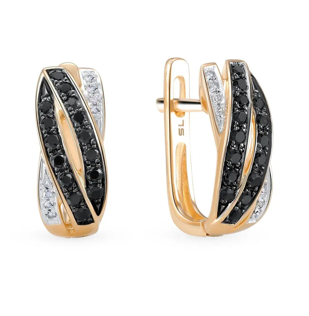 Rose Gold Latch back earrings with Black diamonds - cushionblue