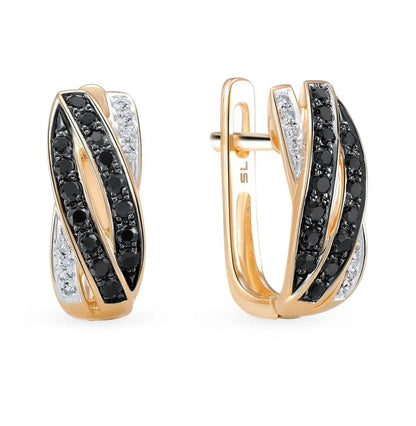 Rose Gold Latch back earrings with Black diamonds - cushionblue