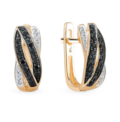 Rose Gold Latch back earrings with Black diamonds - cushionblue