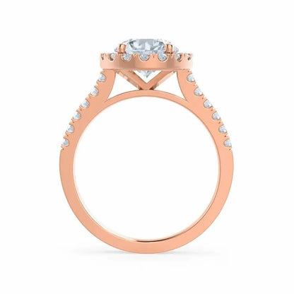 Round cut Natural Diamond Rose Gold Halo Ring - cushionblue