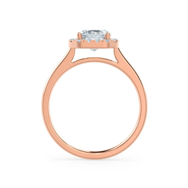 Emerald Cut Natural Diamond Rose Gold Halo Ring (1.75ct) - cushionblue