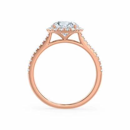 Round cut Natural Diamond Rose Gold Petite Halo Ring - cushionblue