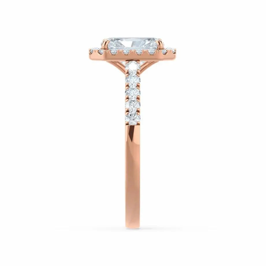 Radiant cut Natural Diamond Rose Gold Halo Ring - cushionblue