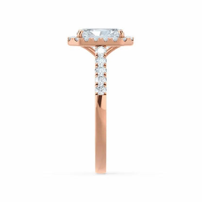 Radiant cut Natural Diamond Rose Gold Halo Ring - cushionblue