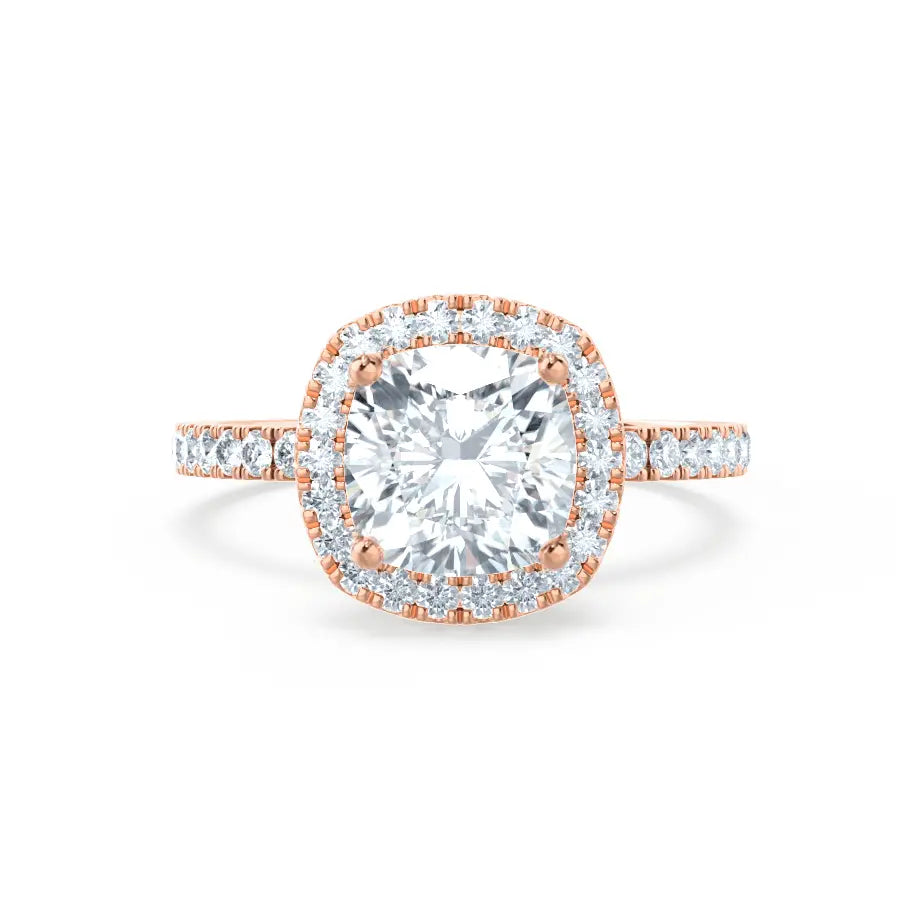 Cushion cut Natural Diamond Rose Gold Halo Ring 0.33ct - cushionblue