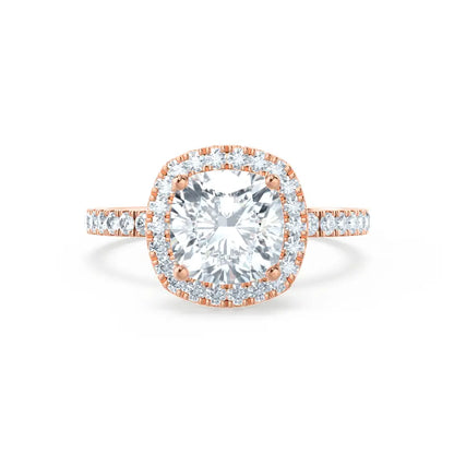 Cushion cut Natural Diamond Rose Gold Halo Ring 0.33ct - cushionblue