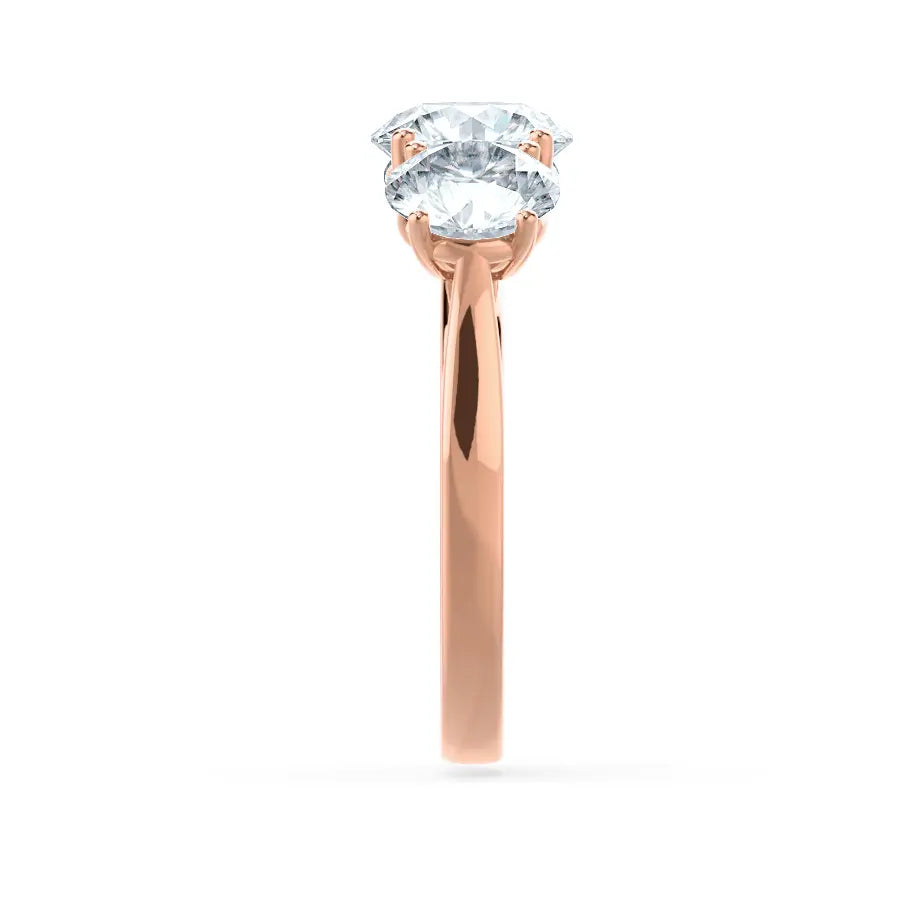 Round Brilliant Cut Rose Gold Trilogy Ring - cushionblue