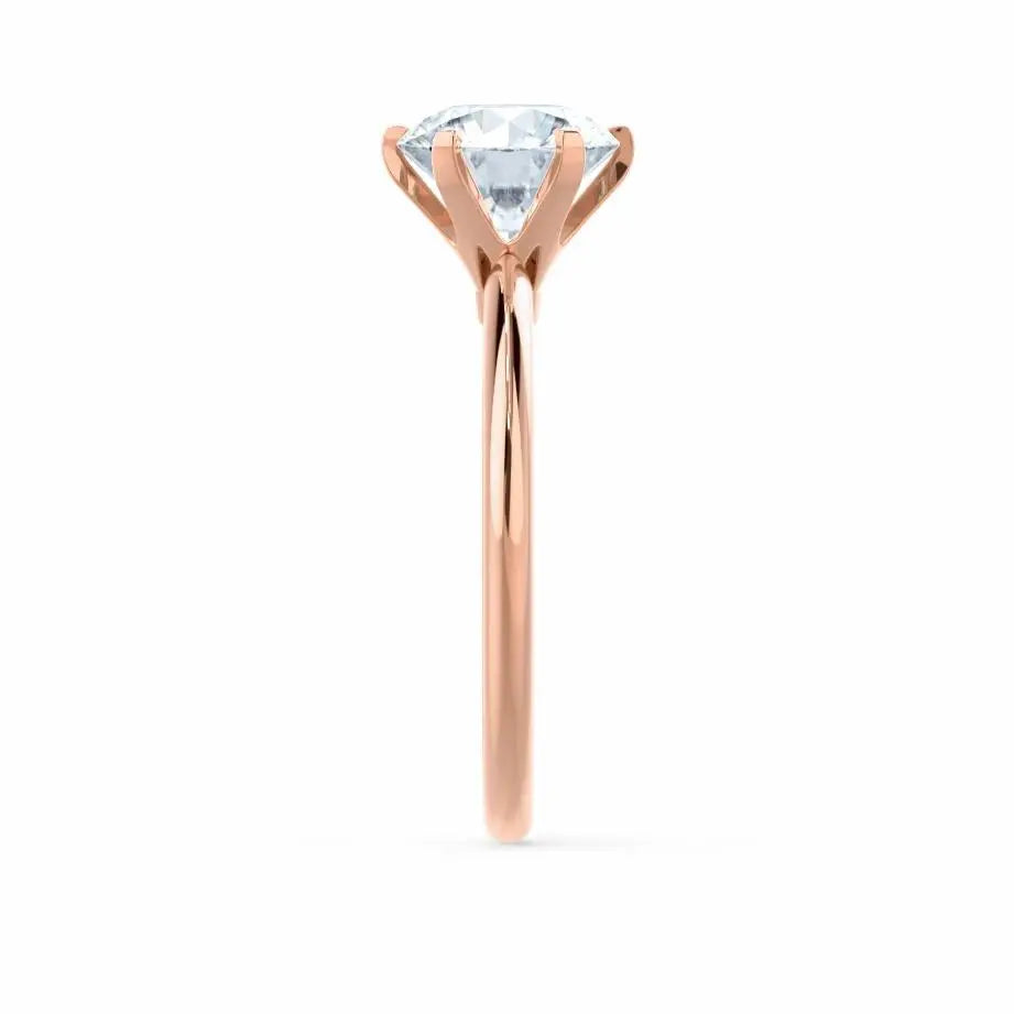 6 Prong Knife Edge Round Cut Natural Diamond Solitaire Rose Gold Ring - cushionblue