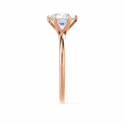 6 Prong Knife Edge Round Cut Natural Diamond Solitaire Rose Gold Ring - cushionblue