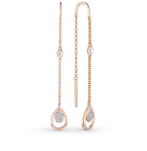 Rose Gold Simple string earrings with diamonds(0.03ct) - cushionblue