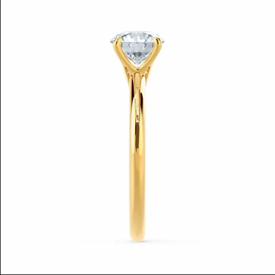 Round Cut Natural Diamond Solitaire Yellow Gold Ring - cushionblue