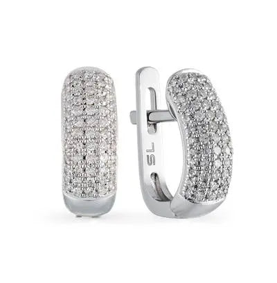 White Gold Latch back earrings with diamonds(0.09 ct, 0.20 ct) - cushionblue