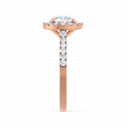 Round cut Natural Diamond Rose Gold Halo Ring - cushionblue