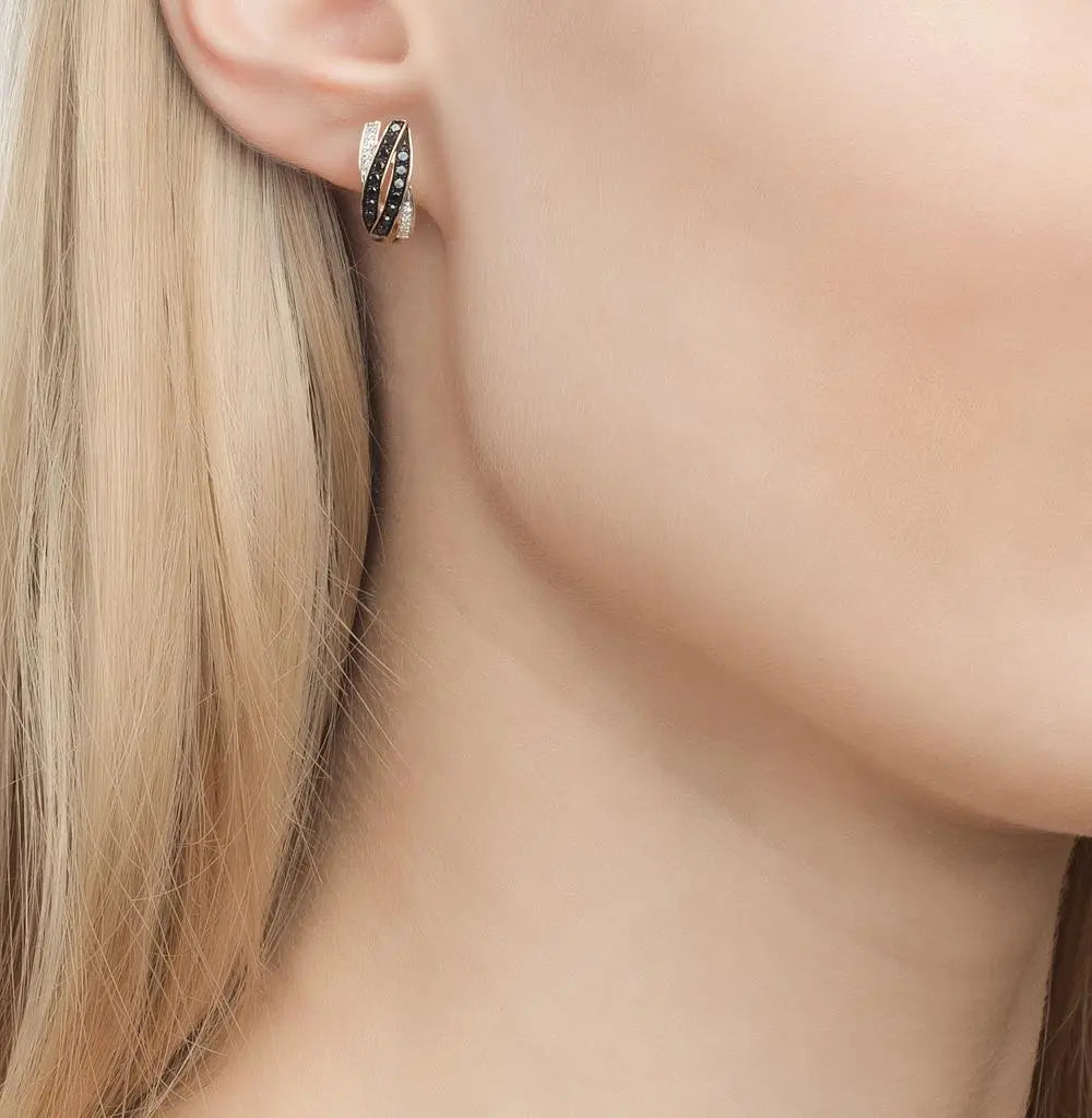 Rose Gold Latch back earrings with Black diamonds - cushionblue