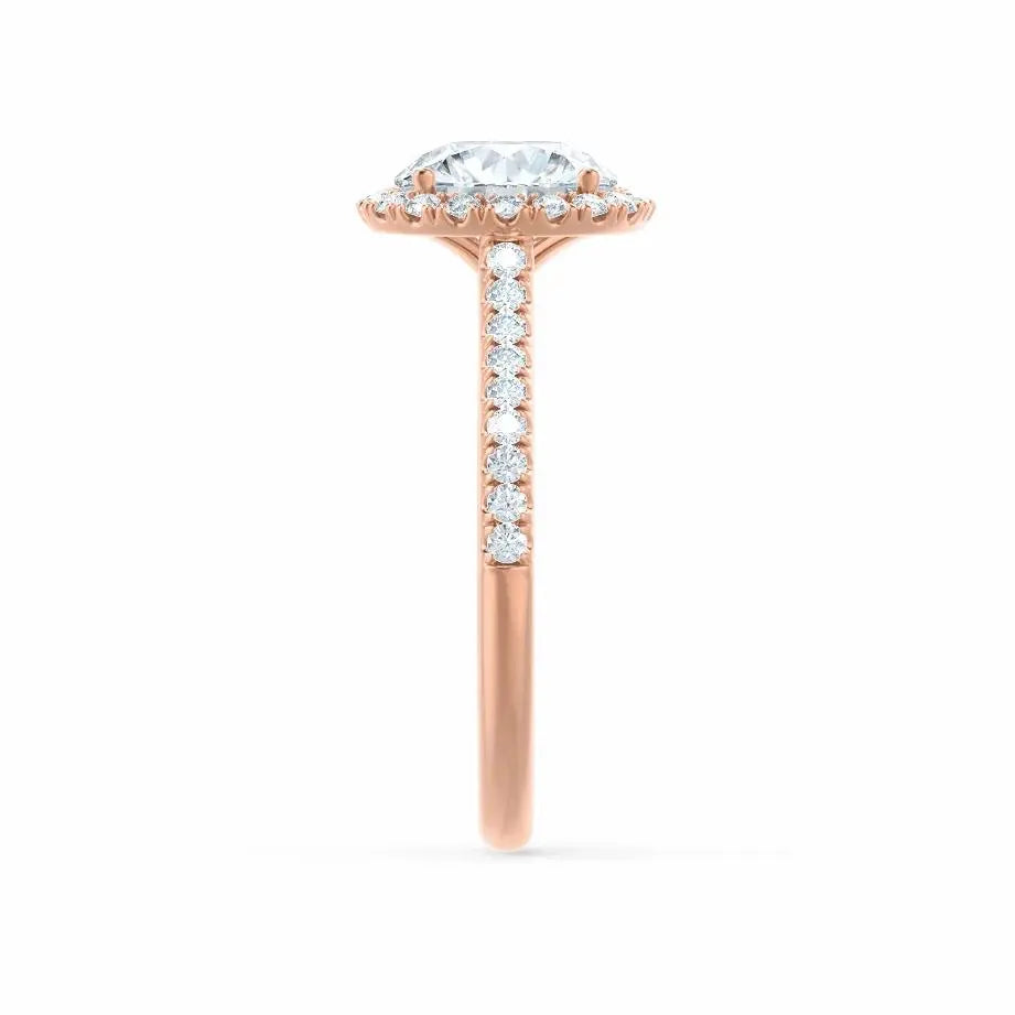 Round cut Natural Diamond Rose Gold Petite Halo Ring - cushionblue